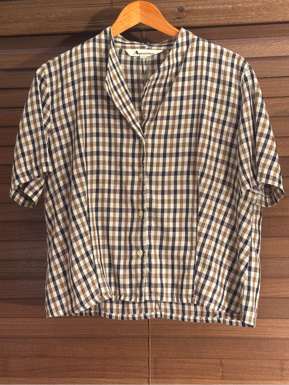 Aquascutum of London Plaid Short Sleeve Button Up Shirt UK 16 / US 14